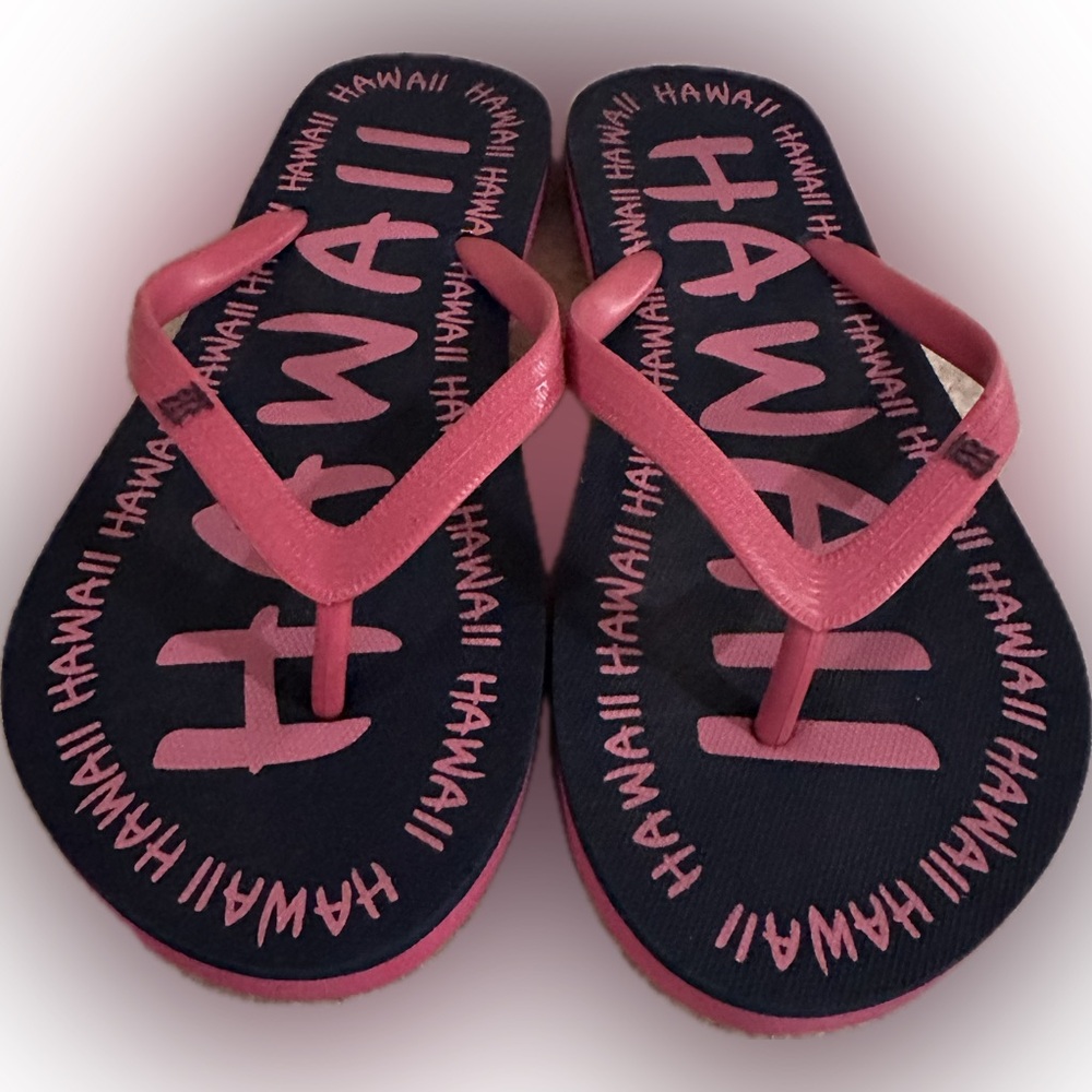ROBIN RUTH HAWAII GRAPHIC FLIP FLOP SANDAL THONG SZ 8 pink BLACK SWIM BEACH POOL
